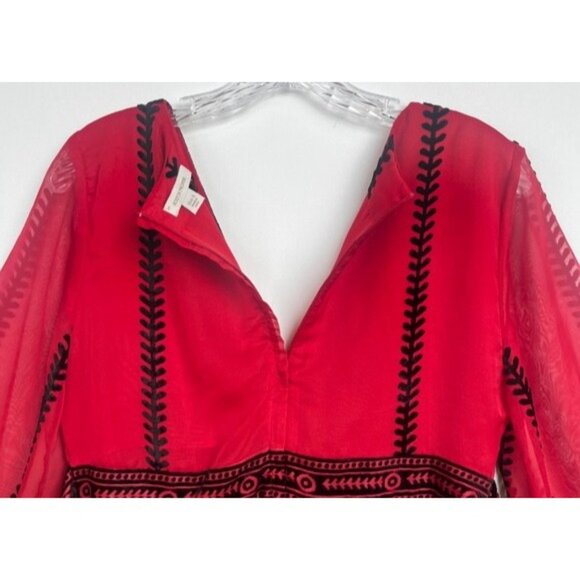 Boston Proper 3/4 Bell Sleeve Velvet Burnout Blouse Ties Back Small Whimsigoth - Picture 16 of 16